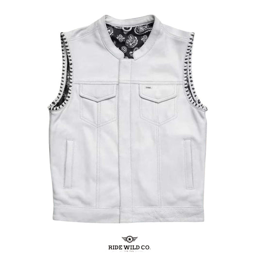 Paisley Bandana Men's Motorcycle Leather Vest - white background 