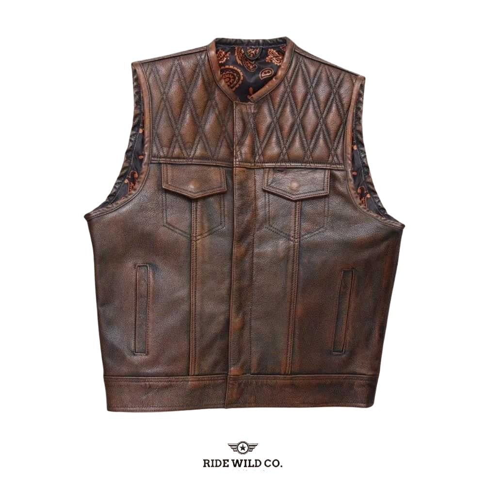 Outlaw Rider Men's Washed Leather Motorcycle Vest - white background