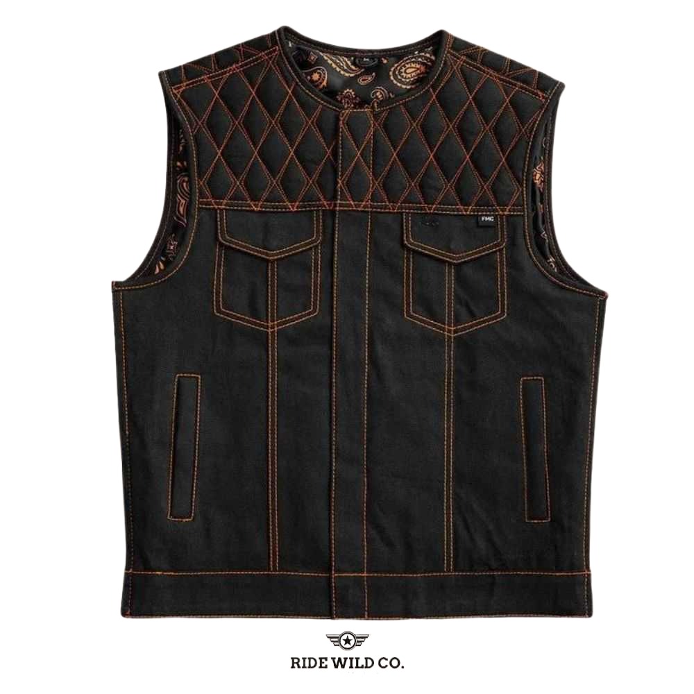 Vintage Worn-In Brown Denim Motorcycle Vest - white background