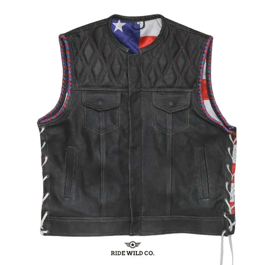 Maverick Men's Leather Motorcycle Vest - white background
