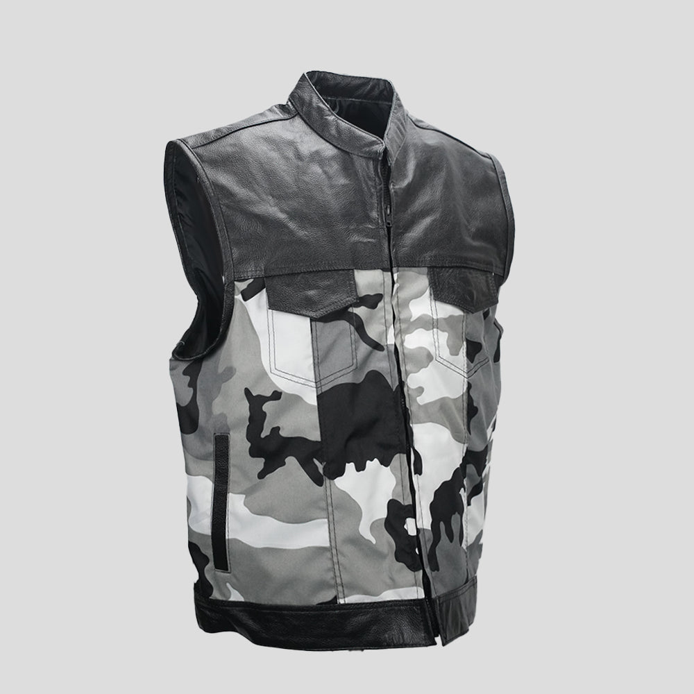 Shadow Stalker Men's Camouflaged Canvas Biker Vest - front