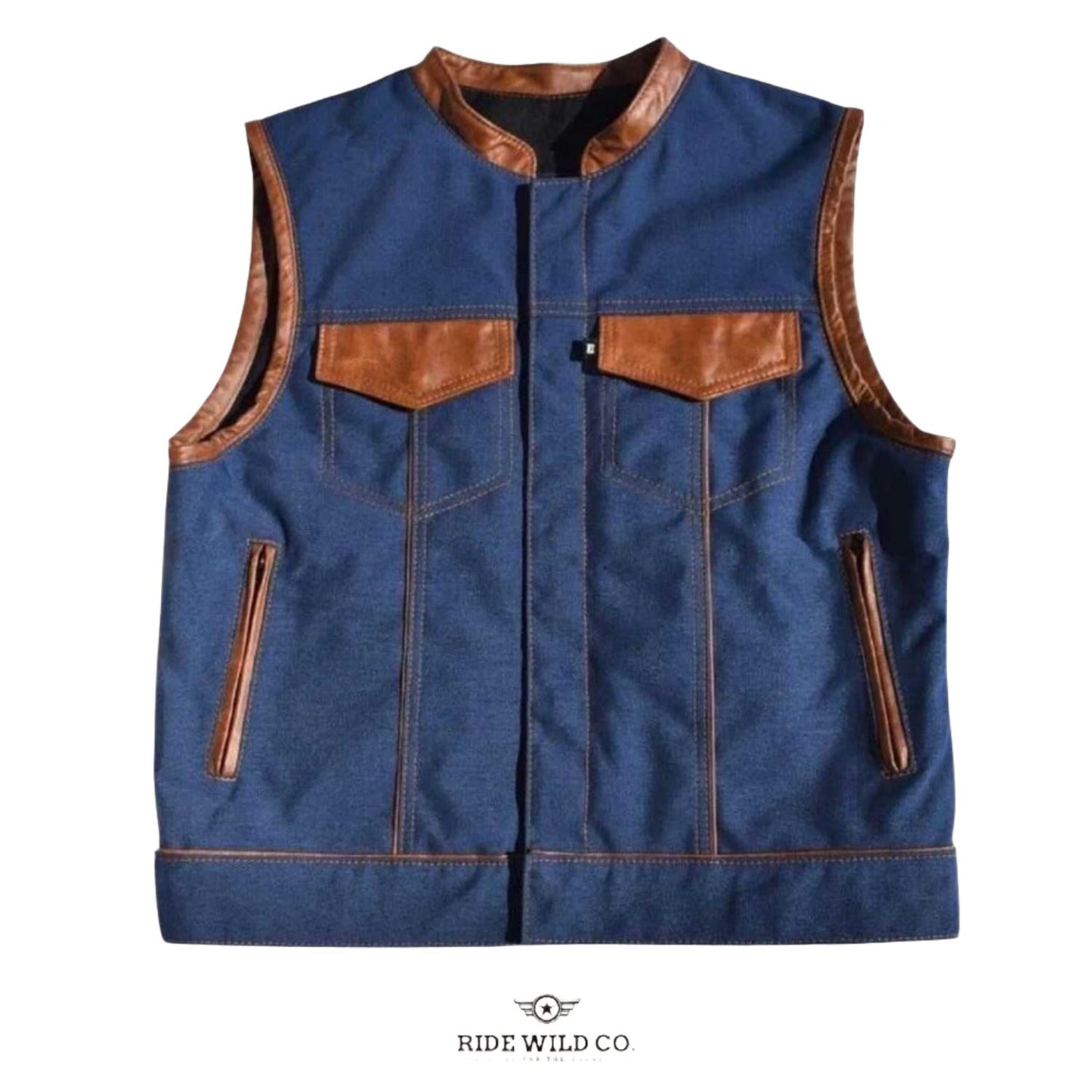 Maverick Sapphire Men's Canvas Motorcycle Vest - white background 