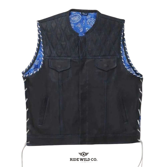  Whaler Blue Men's Leather Club Vest - white background