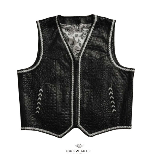 Croc Rock Men's Leather Vest - white background 