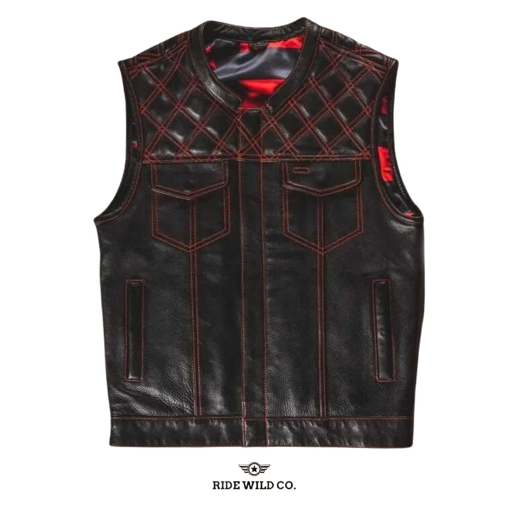 Renegade Black Distressed Men's Motorcycle Leather Vest - white background