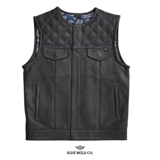 Elite Diamond Cut Men's Quilted Leather Vest - white background 