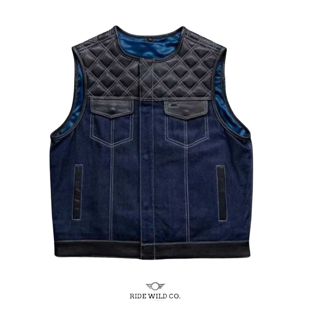 Maverick Hunt Club Men's Denim Biker Vest - white background