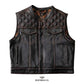 Roadster Men's Black Leather Biker Vest - white background 