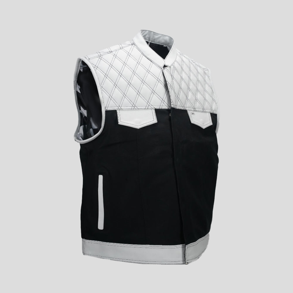 Gridlock Twill Leather Motorcycle Vest - front