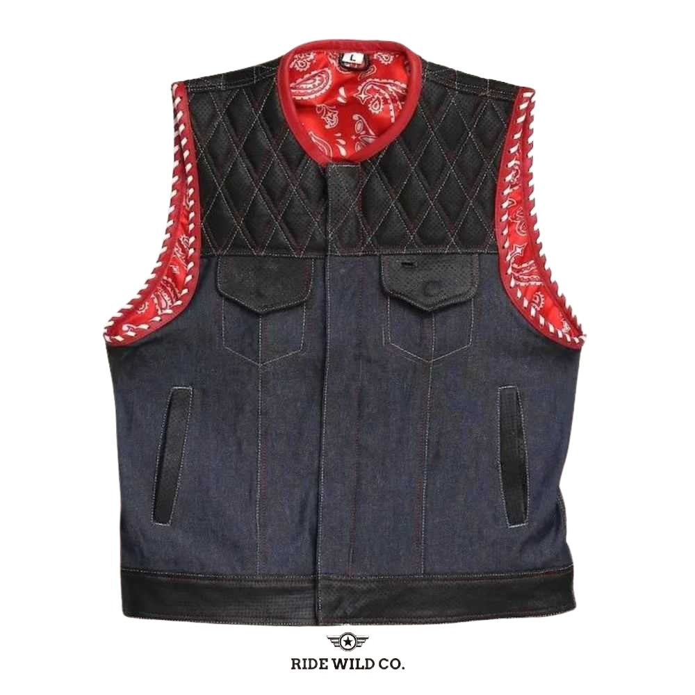 Rush Men's Denim Biker Vest - white background