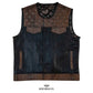 Aviator Brown Distressed Men Canvas Biker Vest - white background