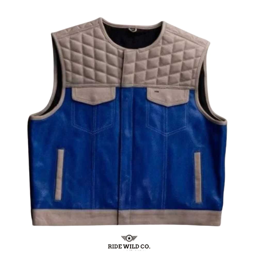 Hornet Perforated Men's Leather Biker Vest - white background 