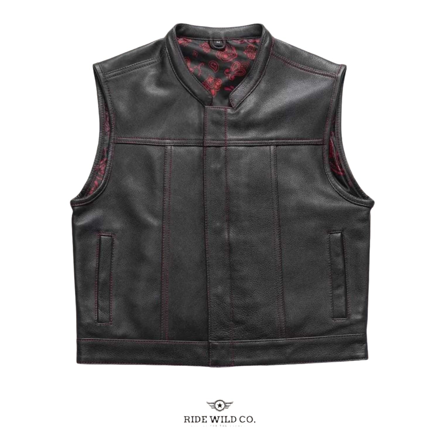 Slasher Men's Leather Motorcycle Vest - white background 