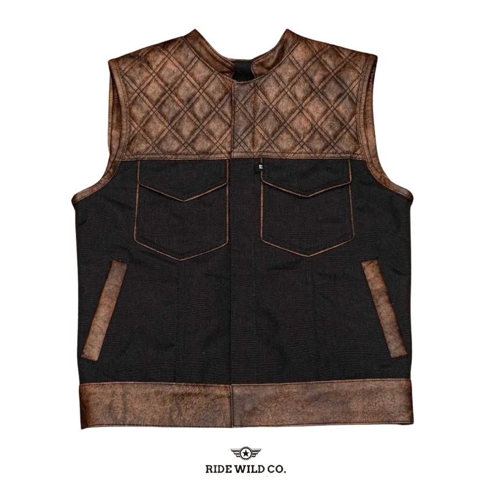 Contemporary Rider Men Canvas Biker Vest - white background 