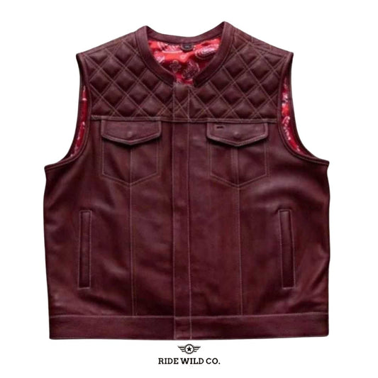 Road Warrior Men's Diamond Quilted Leather Vest - white background