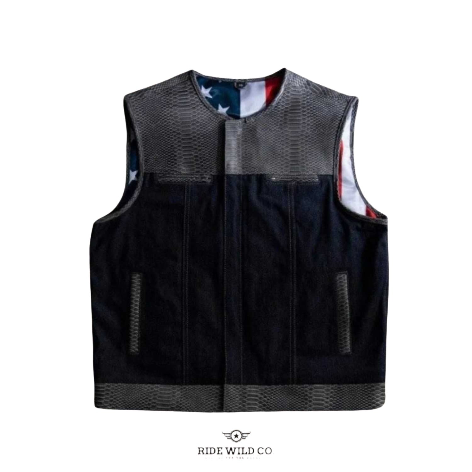 Demon Men's Canvas Leather Vest - white background 