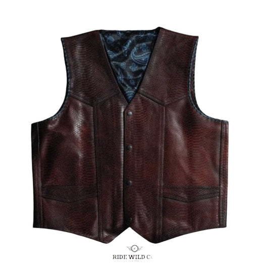 Distressed Maroon Red Cowboy Leather Vest 