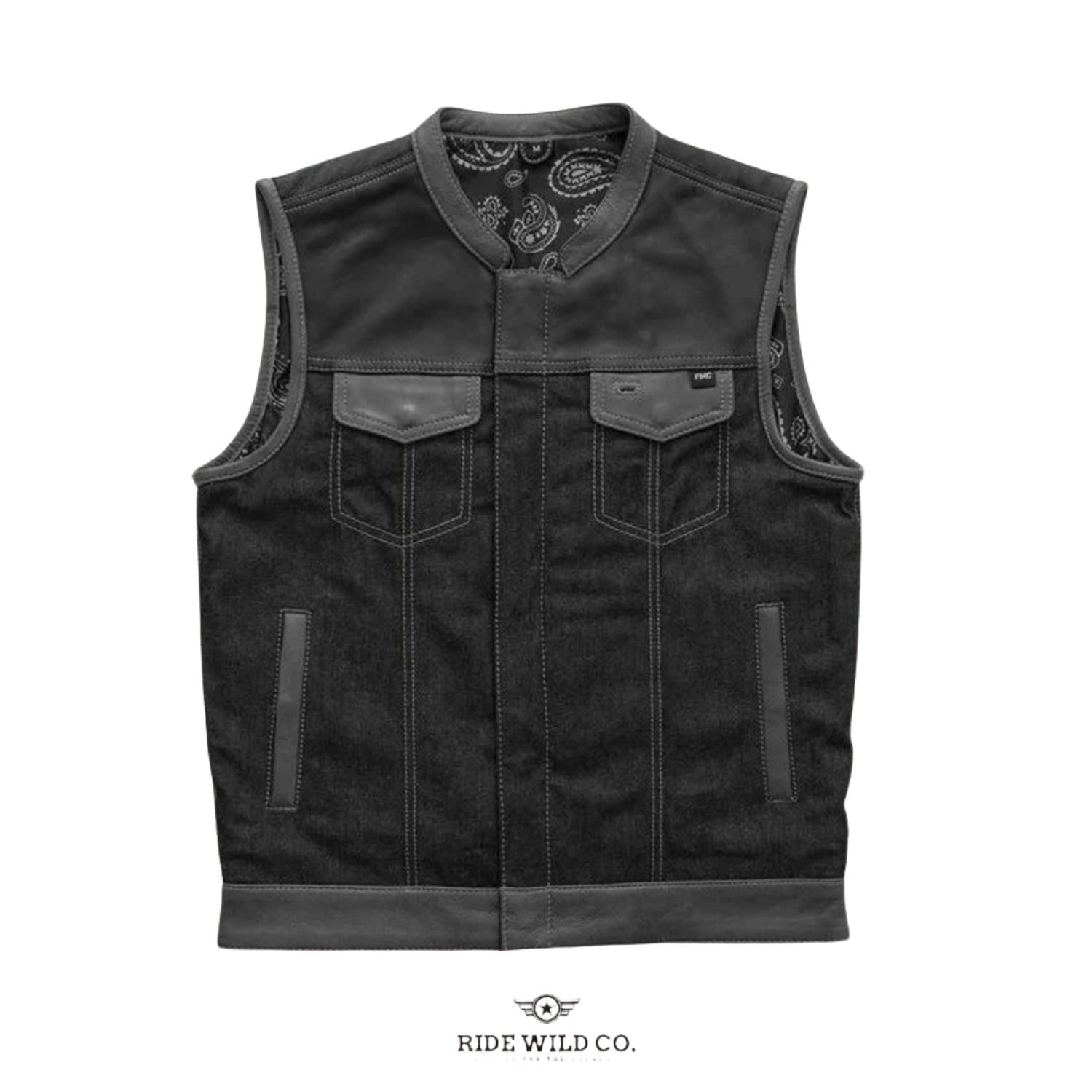 Men's Guardian Denim & Canvas Motorcycle Vest - white background 