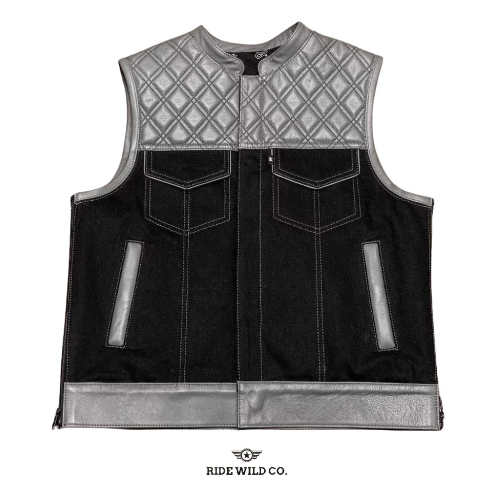 Weave Grey Men's Motorcycle Canvas Vest - white background