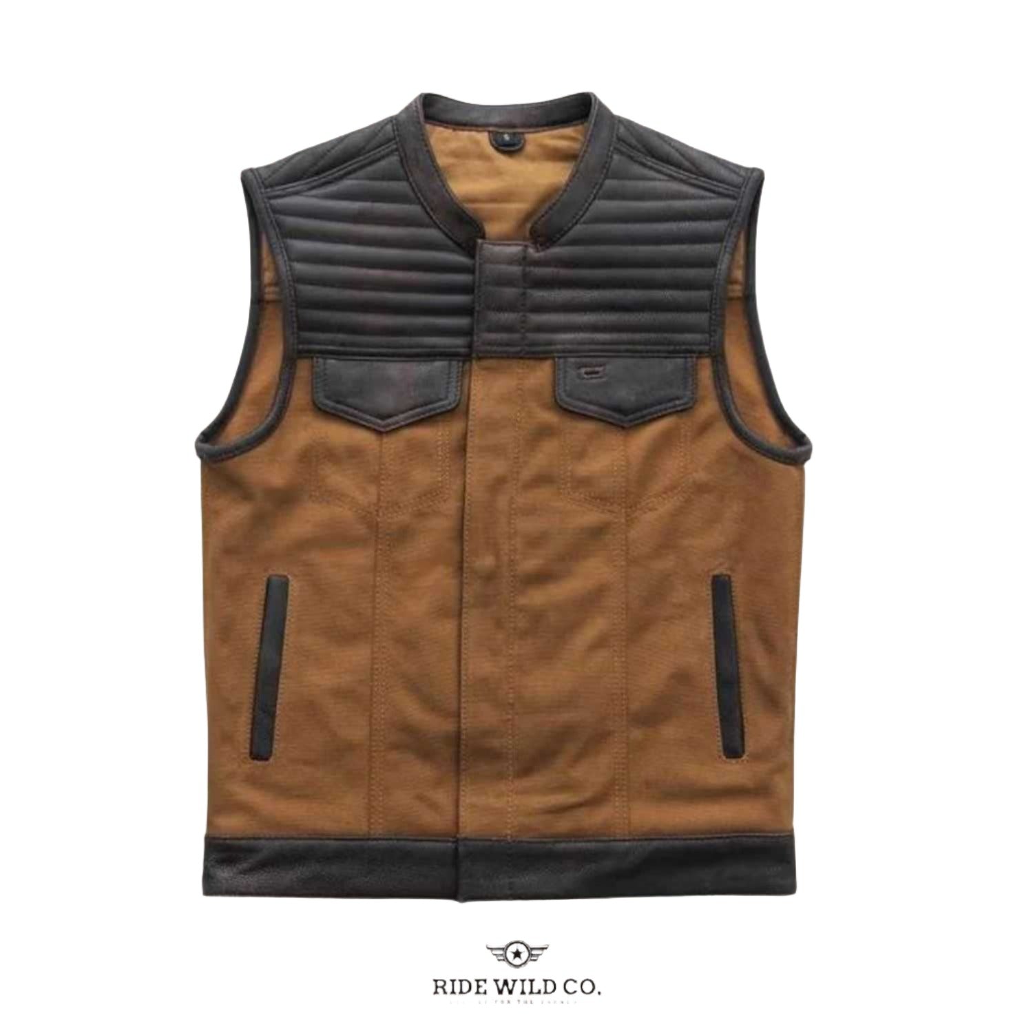 Bison Distressed Leather Motorcycle Vest - white background 