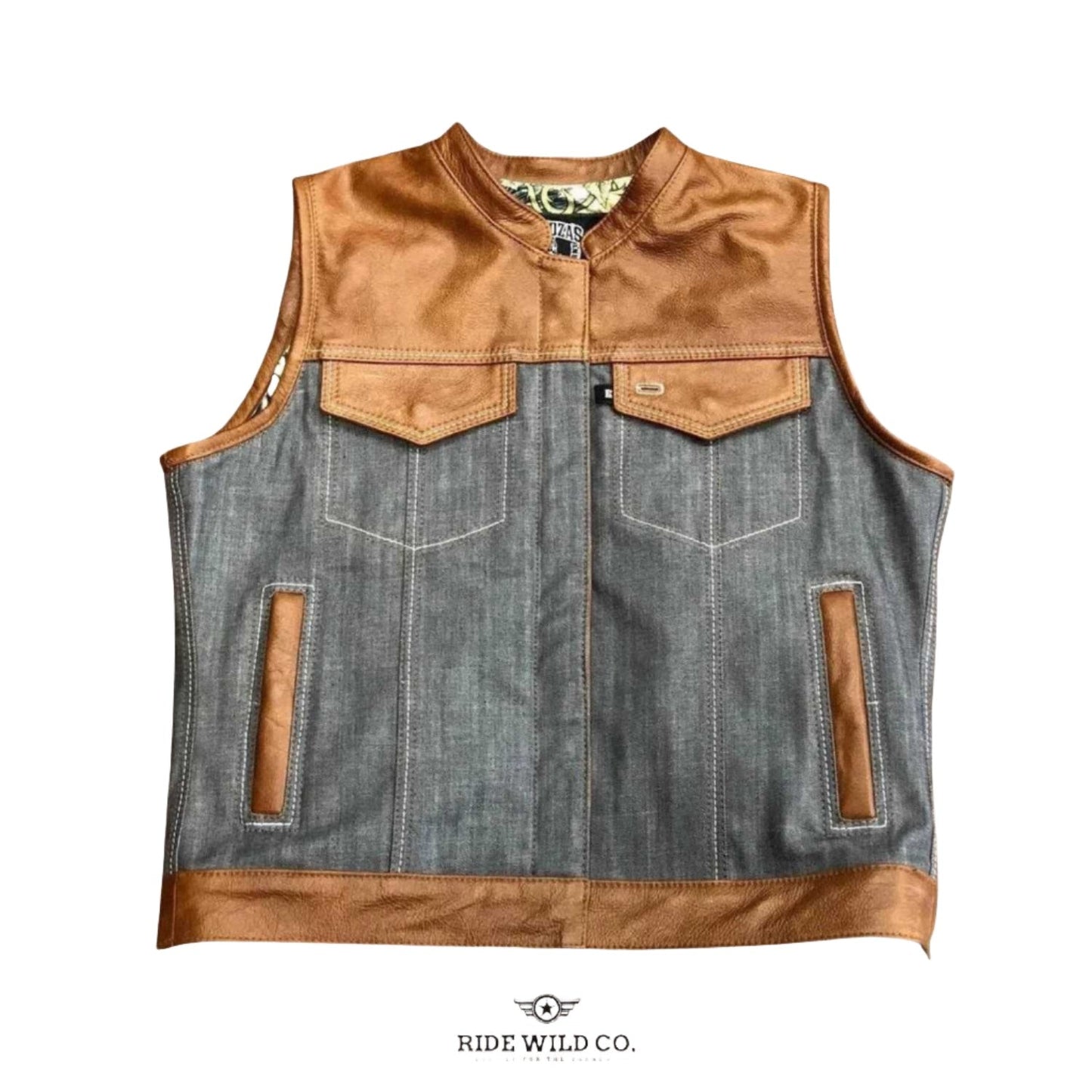 Hades Highway Men Denim Motorcycle Vest - white background