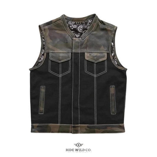 Infantry Men's Canvas Biker Vest - white background 