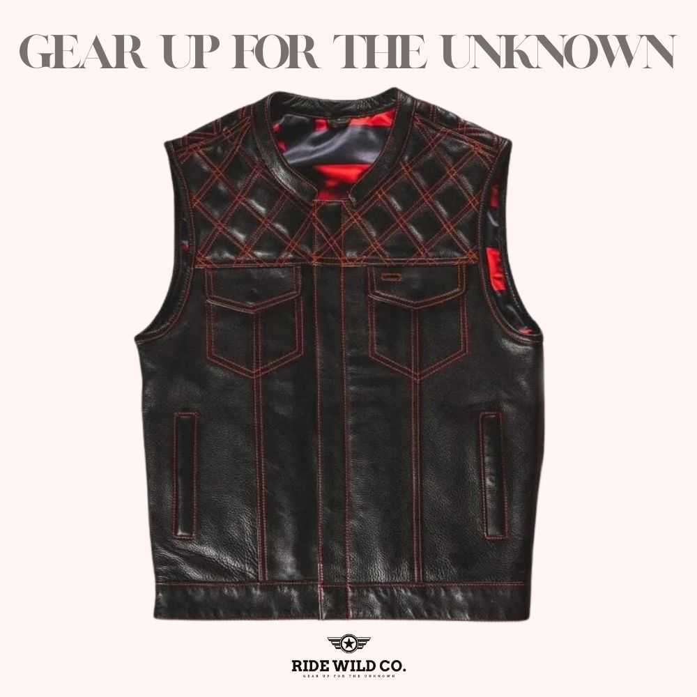 Renegade Black Distressed Men's Motorcycle Leather Vest - front