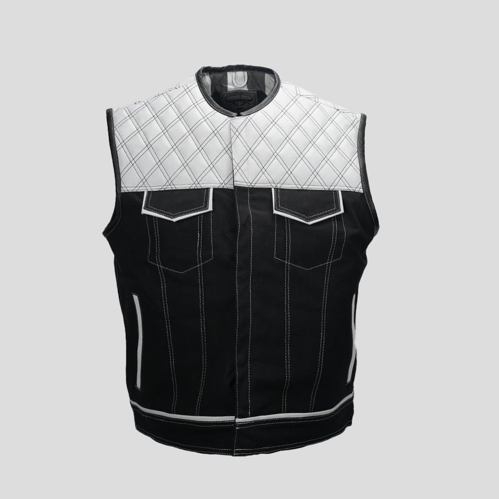 Stark Contrast Men Leather Motorcycle Vest - white background