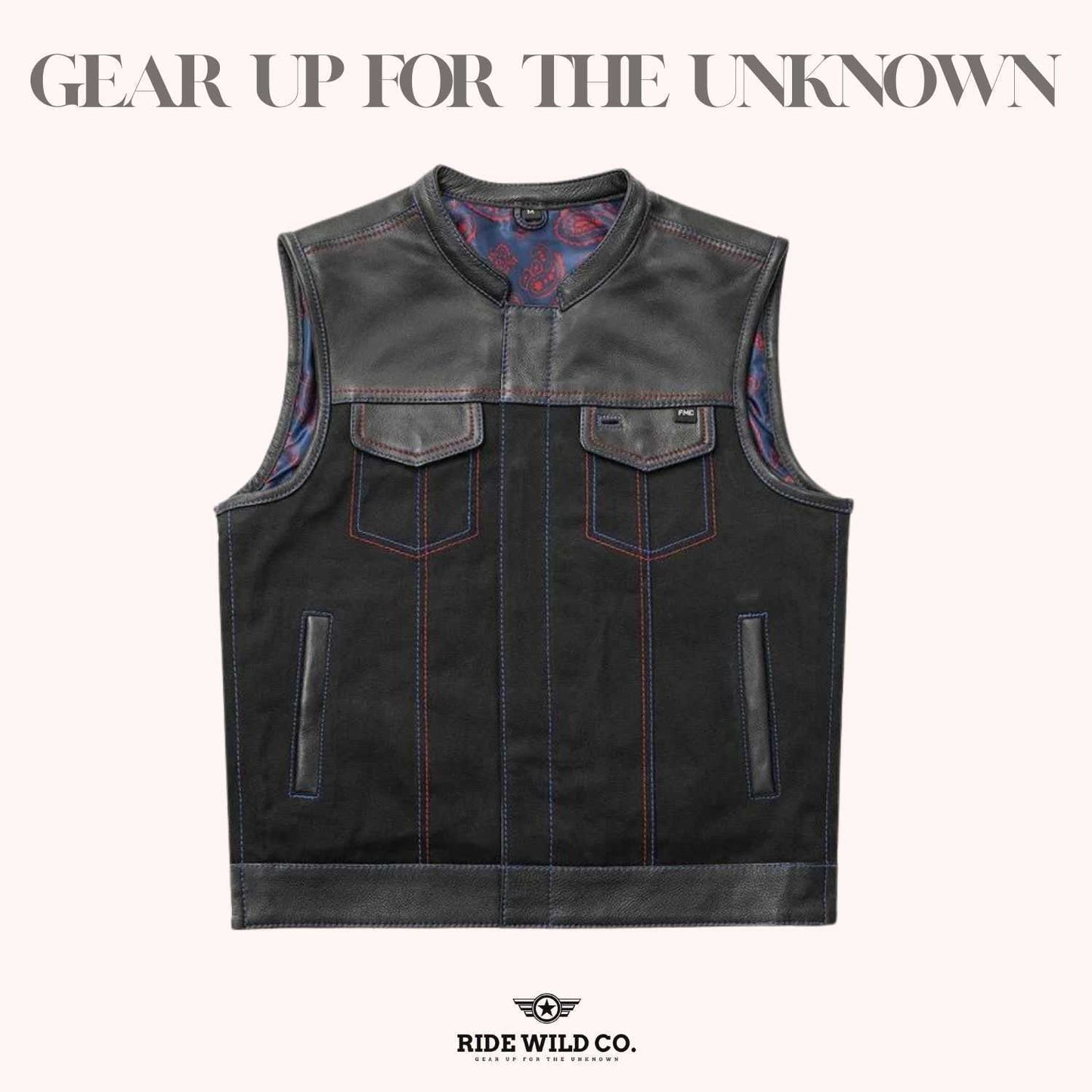 Maverick Men's Leather/Twill Motorcycle Vest - front
