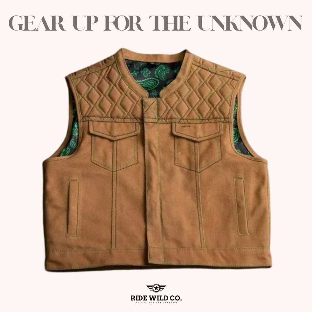 Open Road Men's Brown Distressed Canvas Biker Vest - front