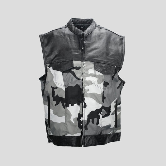 Shadow Stalker Men's Camouflaged Canvas Biker Vest - white background 