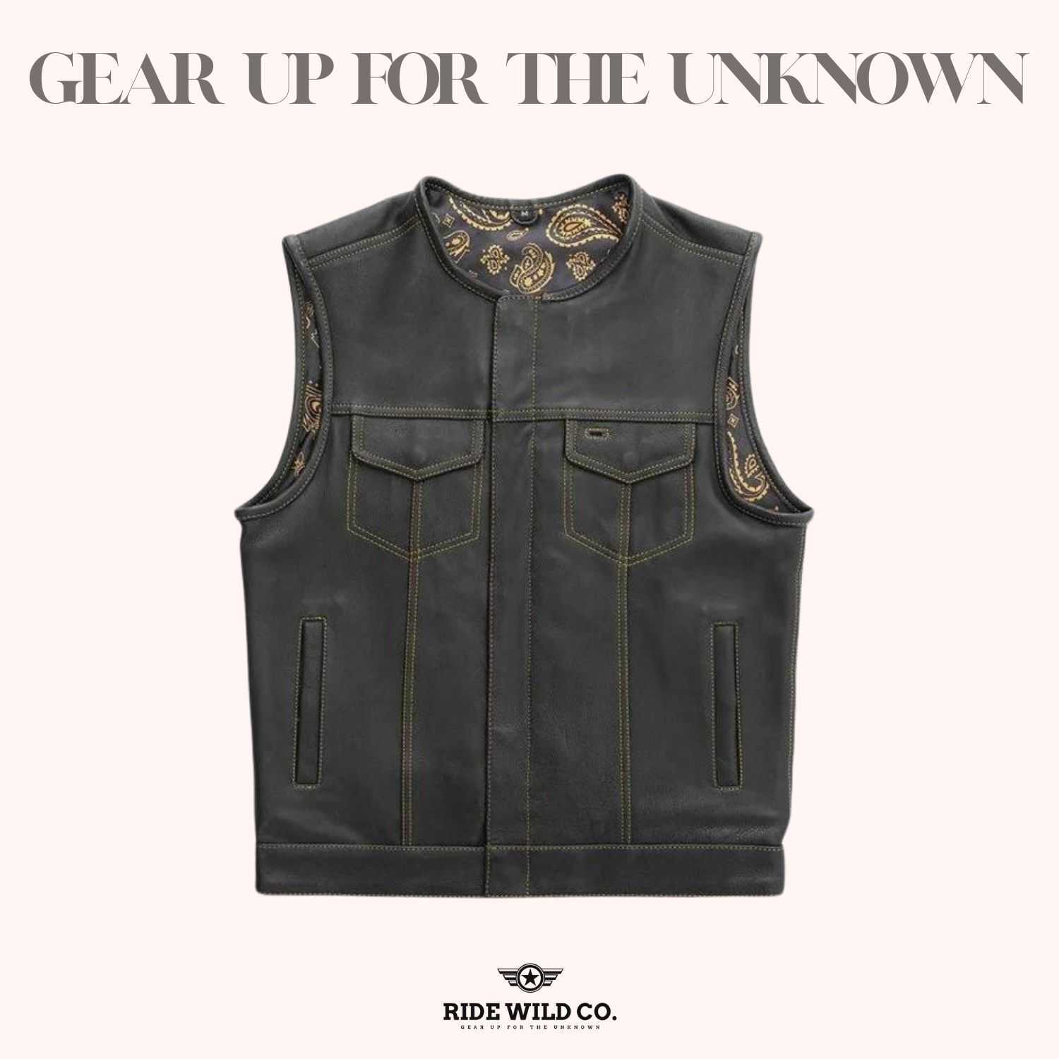 Rebel Rider Men's Black Leather Motorcycle Vest - front