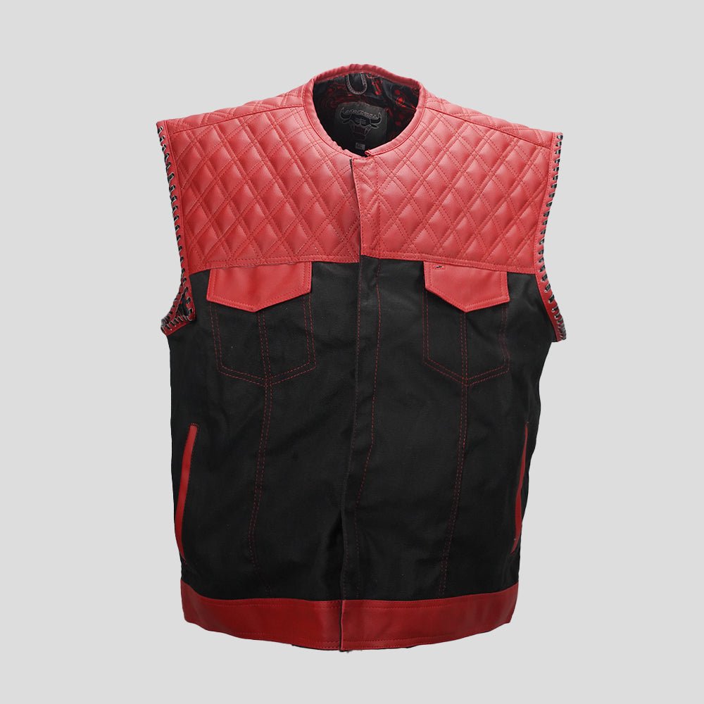 Ironclad Rider Men's Black Leather Motorcycle Vest - white background 