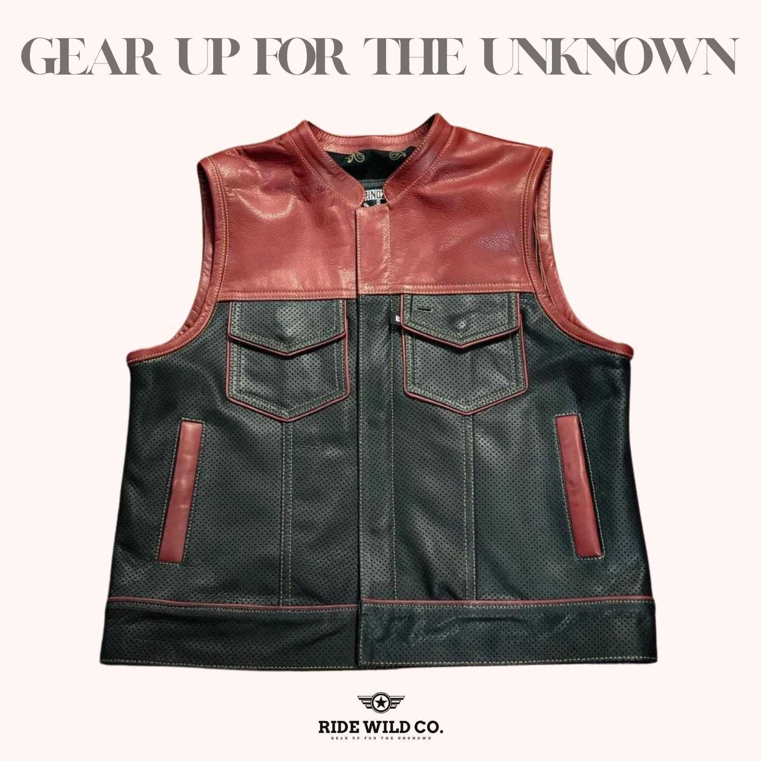 Maroon Noir Lowside Mesh Men's Motorcycle Leather Vest - front