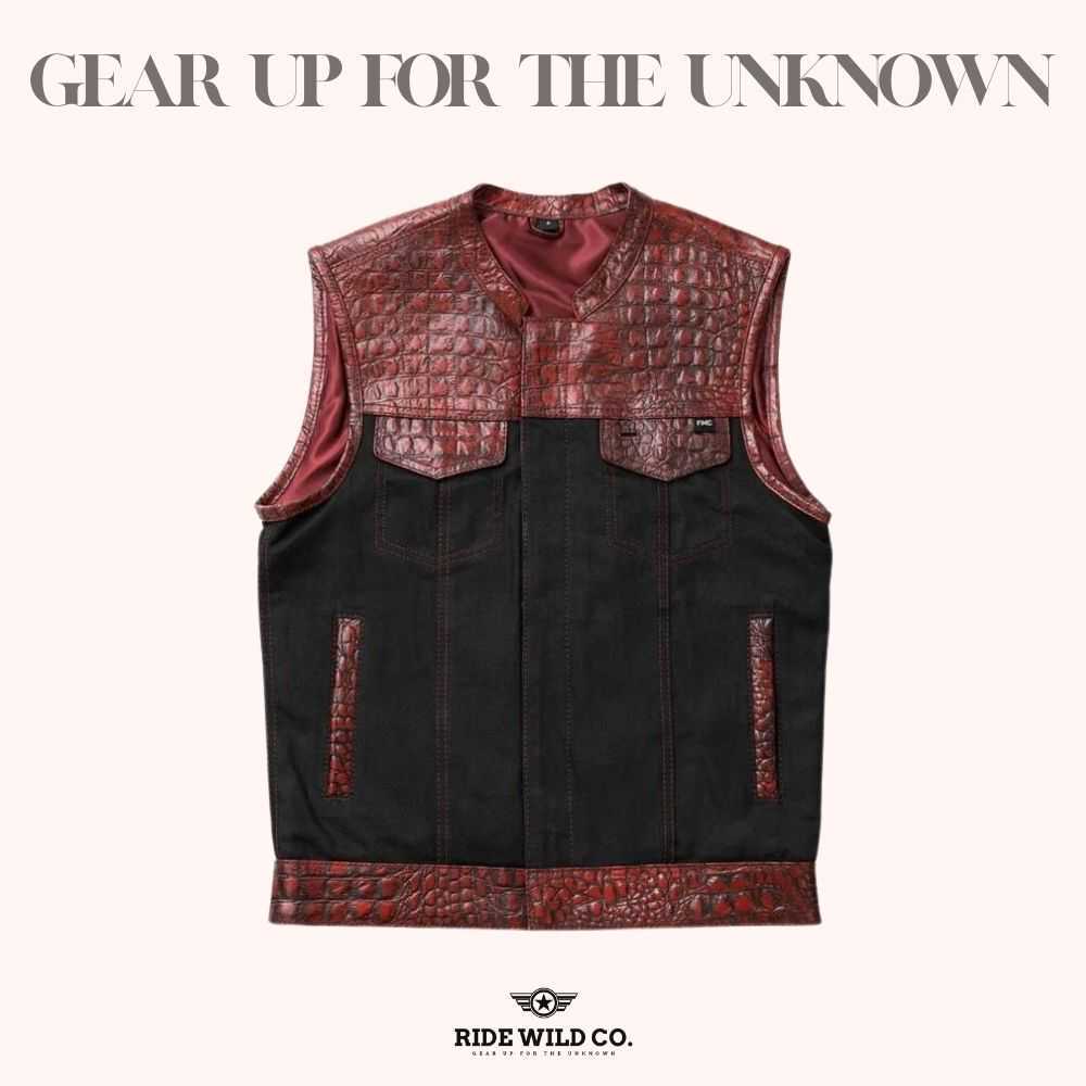 Iron Horizon Men Denim Biker Vest - front