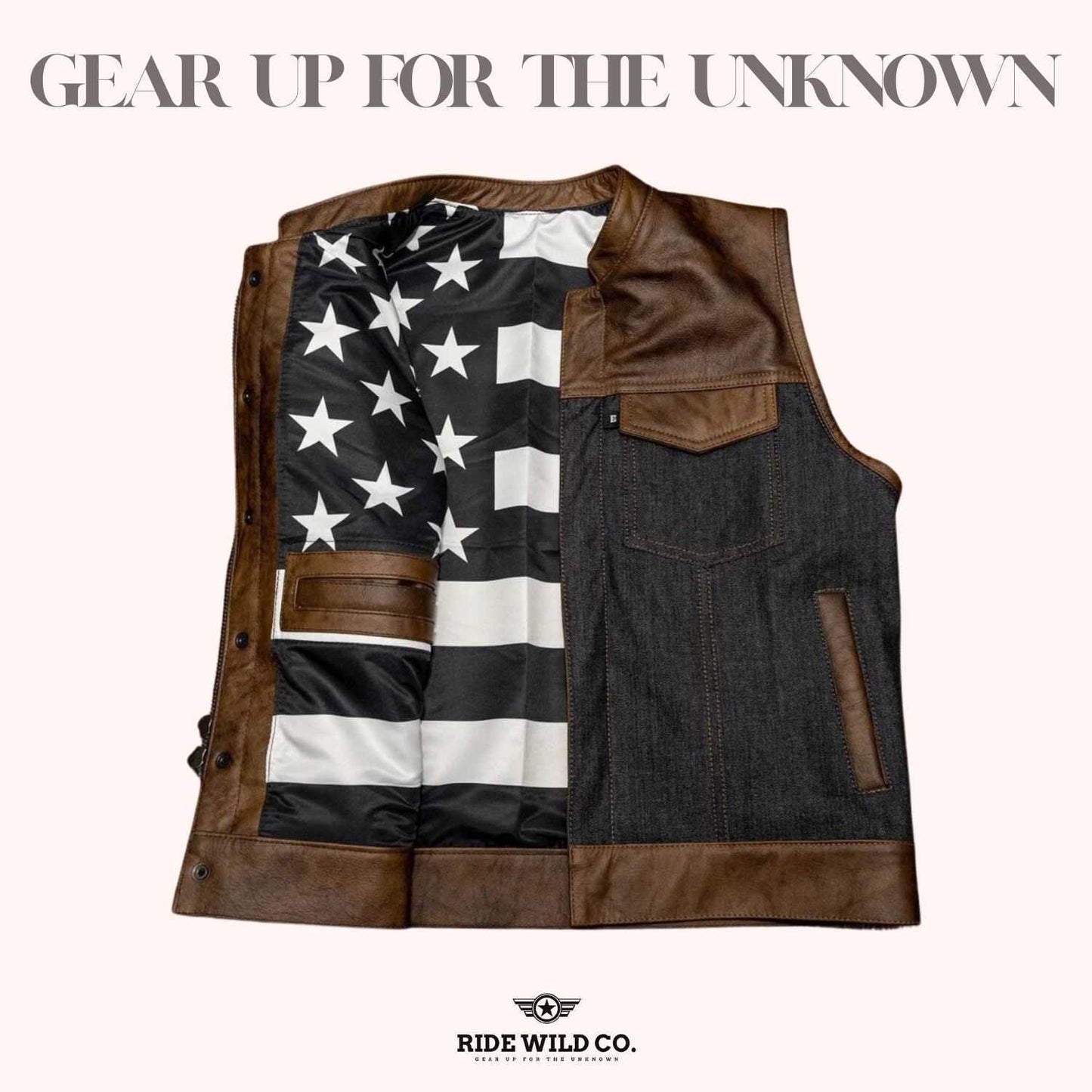 Renegade Men's Black Leather Motorcycle Vest - left linen 