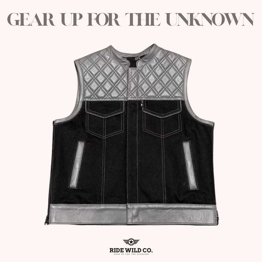 Weave Grey Men's Motorcycle Canvas Vest - front