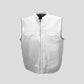 Ivory Ice Luxe Men's Leather Motorcycle Canvas Vest - White background