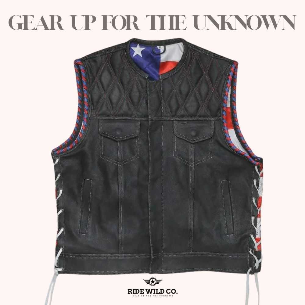 Maverick Men's Leather Motorcycle Vest - white background