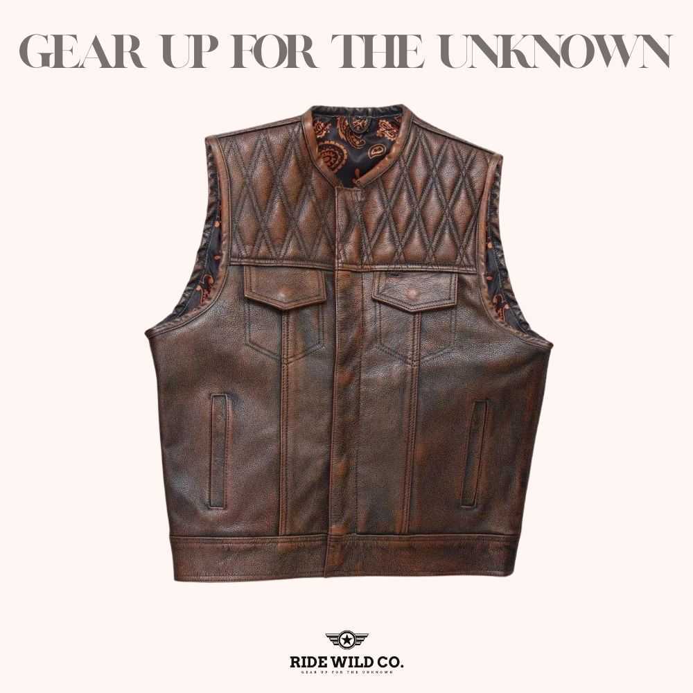 Outlaw Rider Men's Washed Leather Motorcycle Vest - front