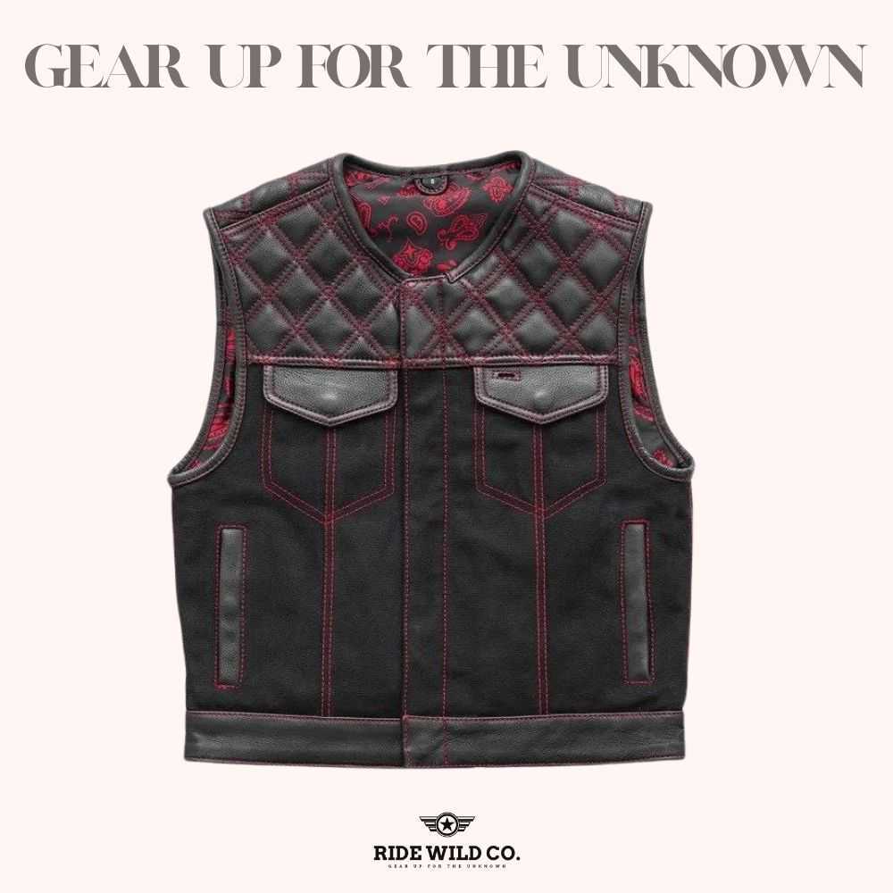 Hunt Club Outlaw Men Leather / Denim Biker Vest - front