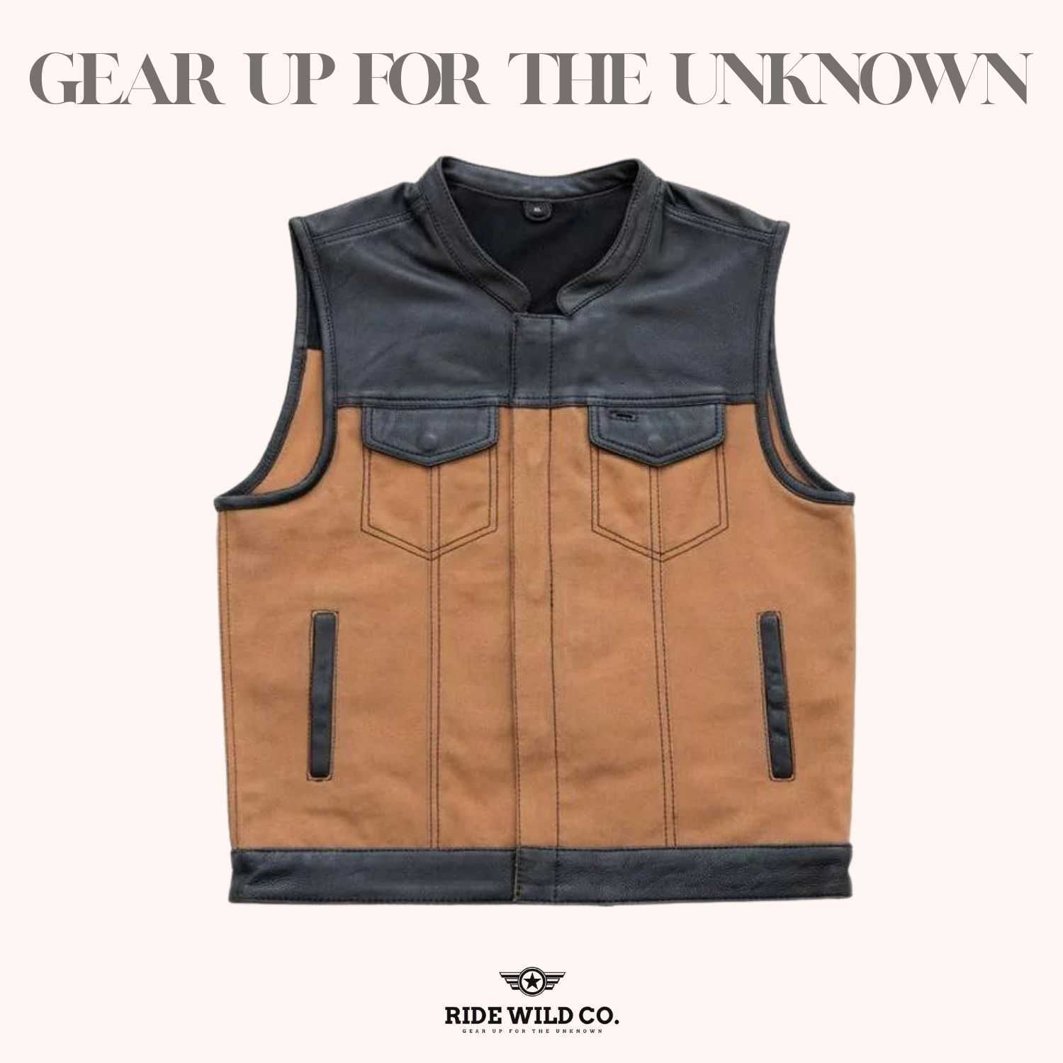 Vintage Tan Distressed Men Leather Biker Vest - front