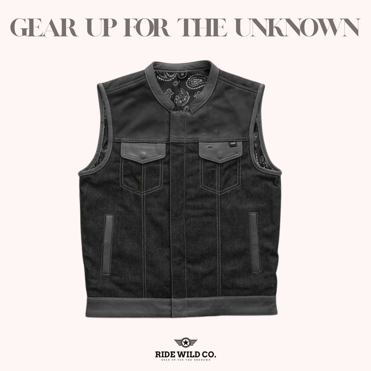 Men's Guardian Denim & Canvas Motorcycle Vest - front