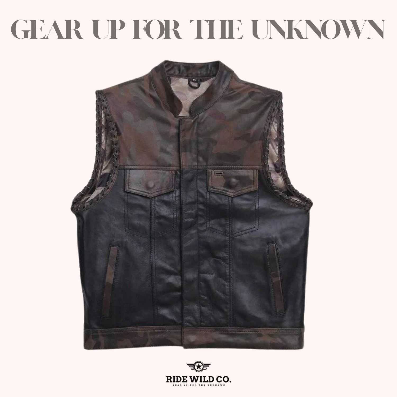 Camo Hideout Men Leather Motorcycle Vest - front