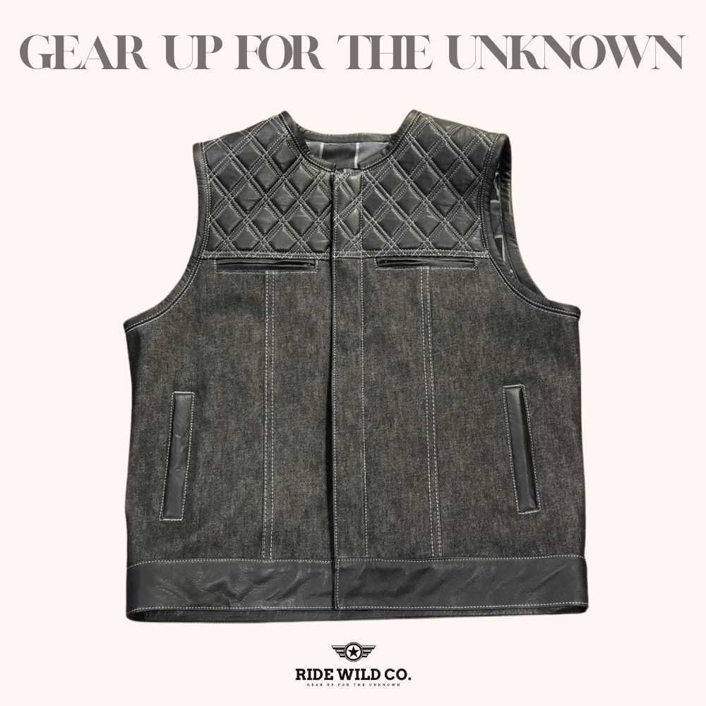 Renegade Rider Men's Distressed Denim Biker Vest - front