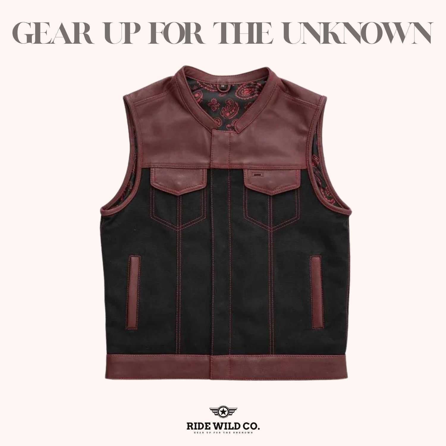 OX Blood Men's Leather & Canvas Club Biker Vest - front