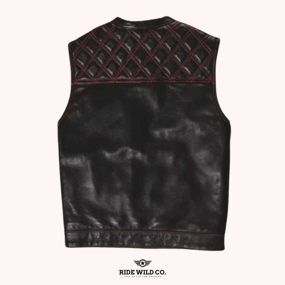 Renegade Black Distressed Men's Motorcycle Leather Vest - back