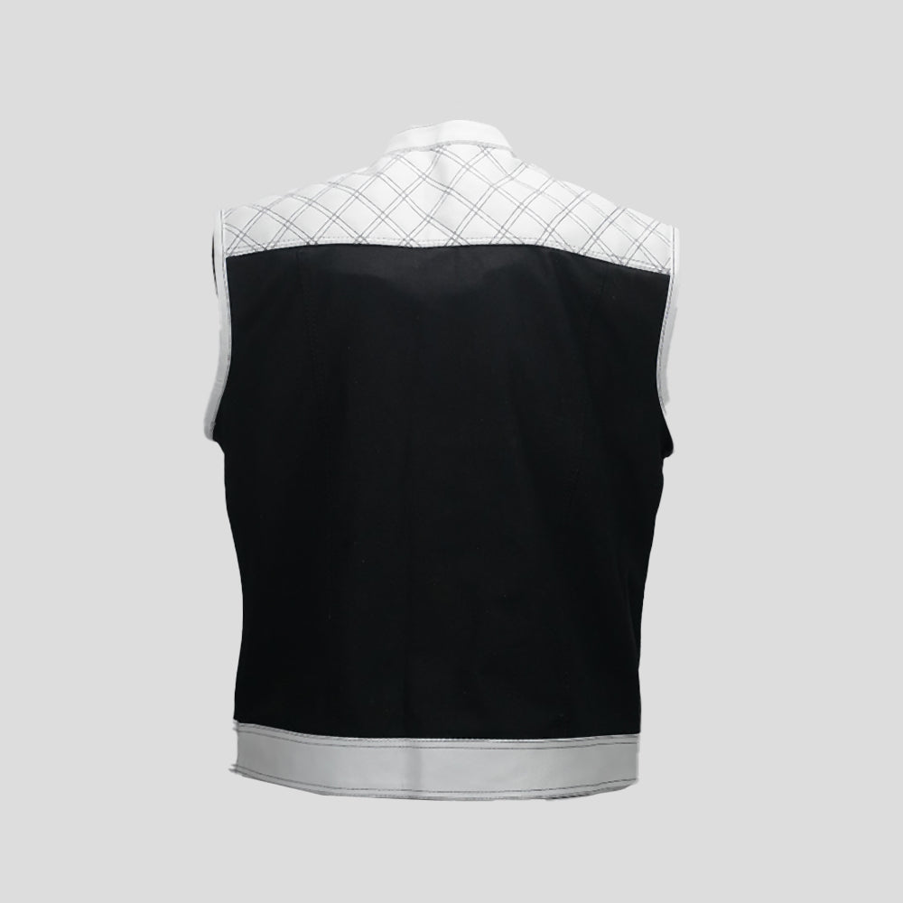 Gridlock Twill Leather Motorcycle Vest - back