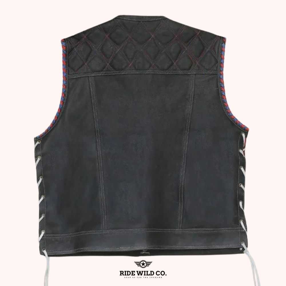 Maverick Men's Leather Motorcycle Vest - back