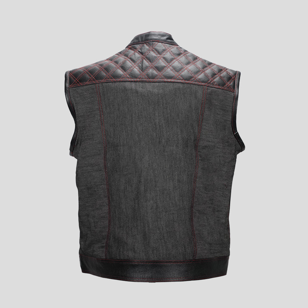 Plaid Denim Men's Motorcycle Denim Vest - back